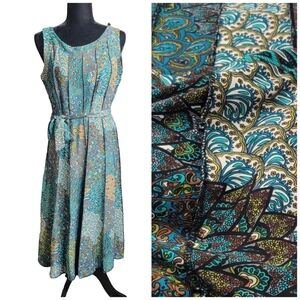 PerSeption Concept Women's Colorful Sleeveless Belted A-Line Dress‎ Sz M